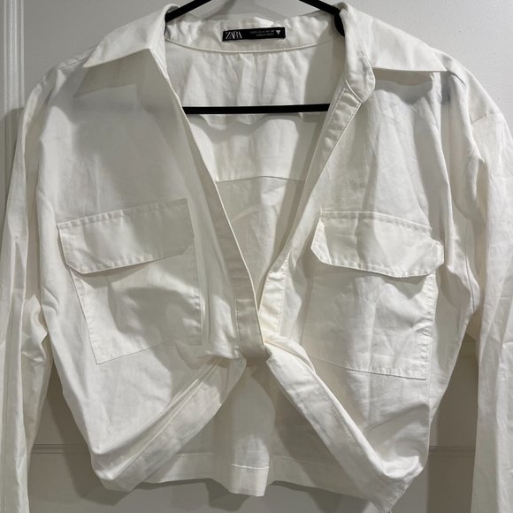 NWOT Zara cropped front twist white shirt - Picture 4 of 8